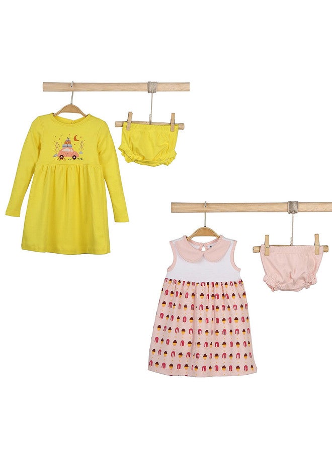 BONTOTS Infant Girls Pack of 2 Sunny Adventure & Scoops of Joy Organic Cotton Dresses - Image 1